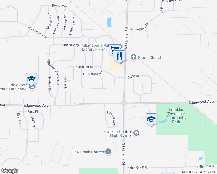 map of restaurants, bars, coffee shops, grocery stores, and more near 8230 Twin River Drive in Indianapolis