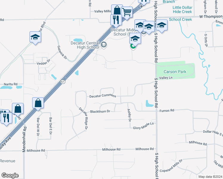 map of restaurants, bars, coffee shops, grocery stores, and more near 6647 Colleens Way in Indianapolis