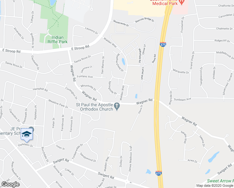 map of restaurants, bars, coffee shops, grocery stores, and more near 340 Cloverhill Court in Dayton