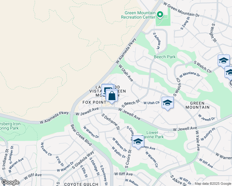 map of restaurants, bars, coffee shops, grocery stores, and more near 1736 South Cole Street in Lakewood