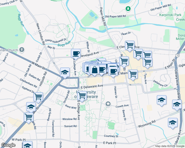 map of restaurants, bars, coffee shops, grocery stores, and more near in Newark