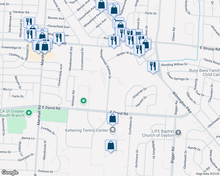 map of restaurants, bars, coffee shops, grocery stores, and more near Iron Horse Trail in Kettering