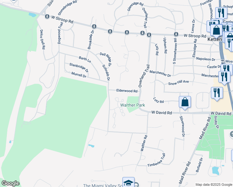 map of restaurants, bars, coffee shops, grocery stores, and more near 555 Elderwood Road in Kettering