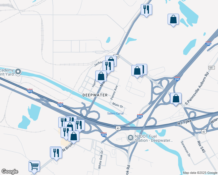 map of restaurants, bars, coffee shops, grocery stores, and more near 15 Clark Street in Salem County