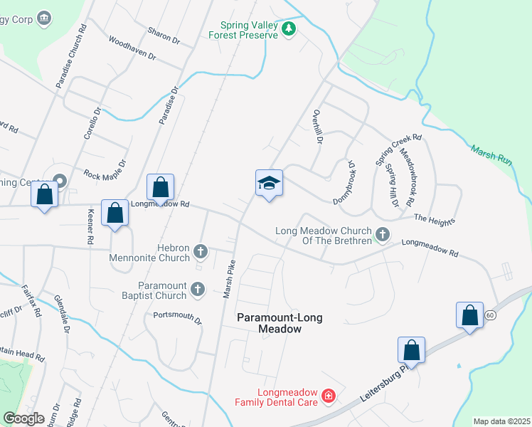 map of restaurants, bars, coffee shops, grocery stores, and more near 19410 Longmeadow Road in Hagerstown