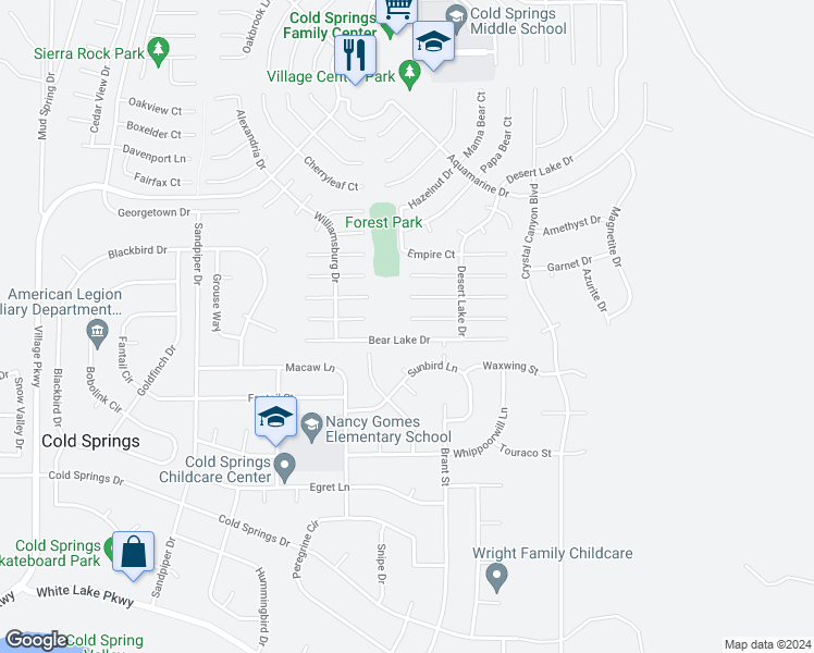 map of restaurants, bars, coffee shops, grocery stores, and more near 17602 Javalina Court in Reno