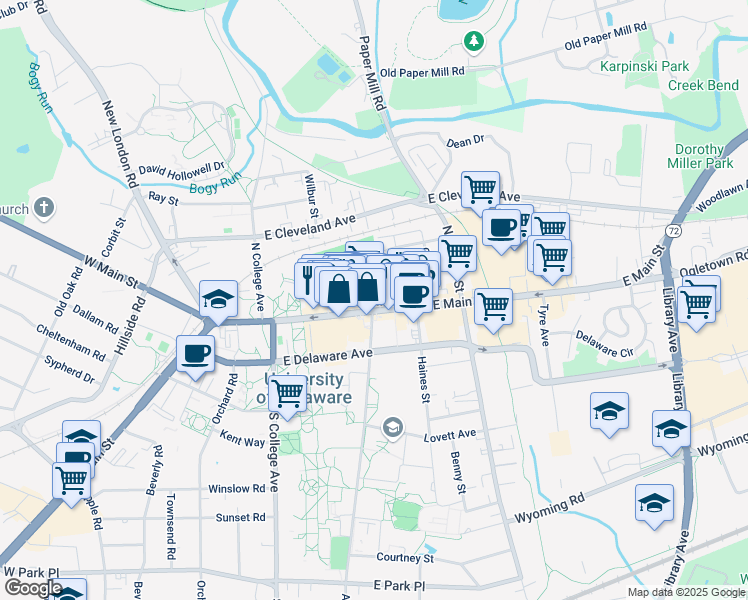 map of restaurants, bars, coffee shops, grocery stores, and more near in Newark