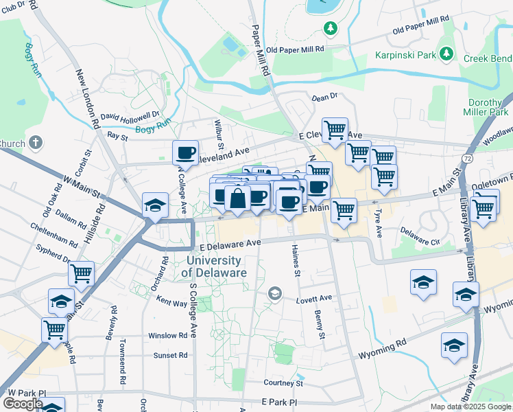 map of restaurants, bars, coffee shops, grocery stores, and more near in Newark