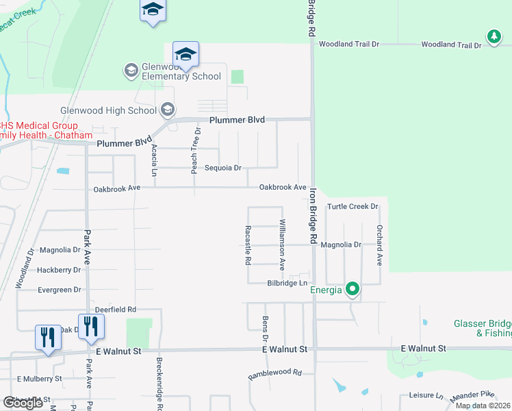 map of restaurants, bars, coffee shops, grocery stores, and more near 1609 Chancelor Place in Chatham
