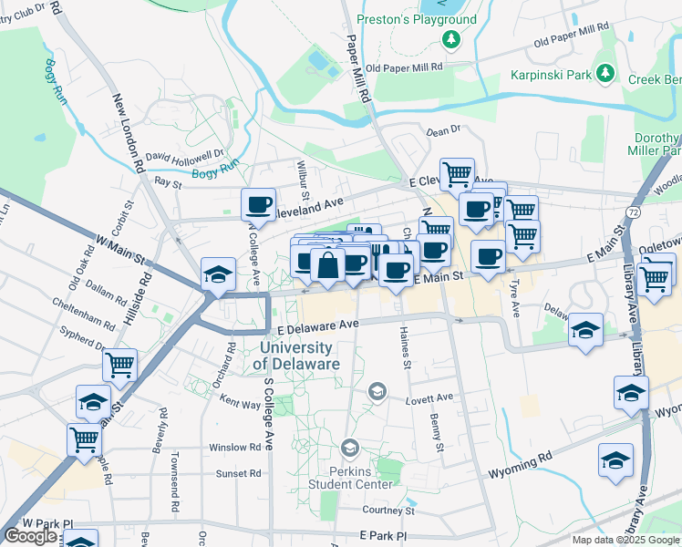 map of restaurants, bars, coffee shops, grocery stores, and more near in Newark