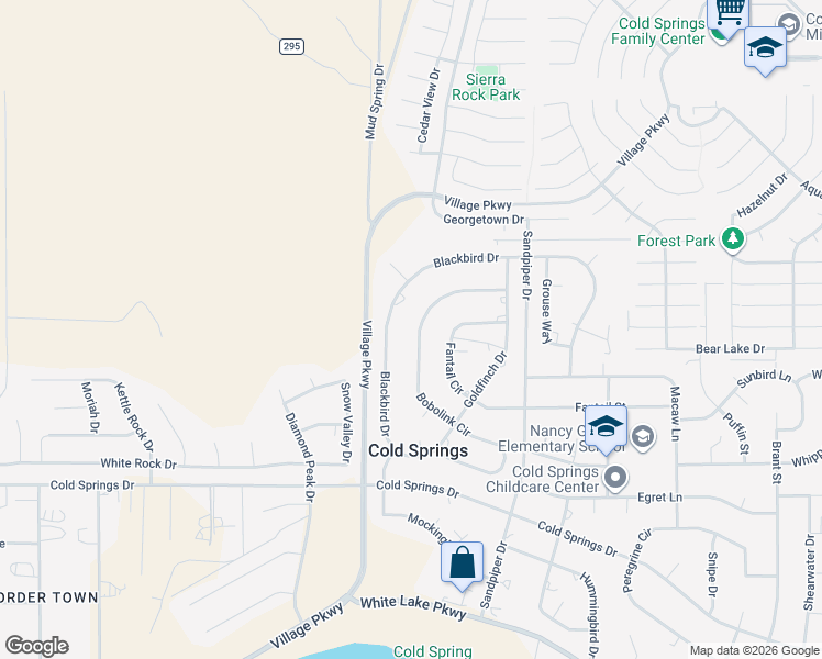 map of restaurants, bars, coffee shops, grocery stores, and more near 17880 Blackbird Drive in Reno