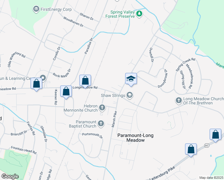 map of restaurants, bars, coffee shops, grocery stores, and more near 19332 Longmeadow Road in Hagerstown