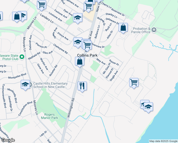 map of restaurants, bars, coffee shops, grocery stores, and more near 15 Arbutus Avenue in New Castle