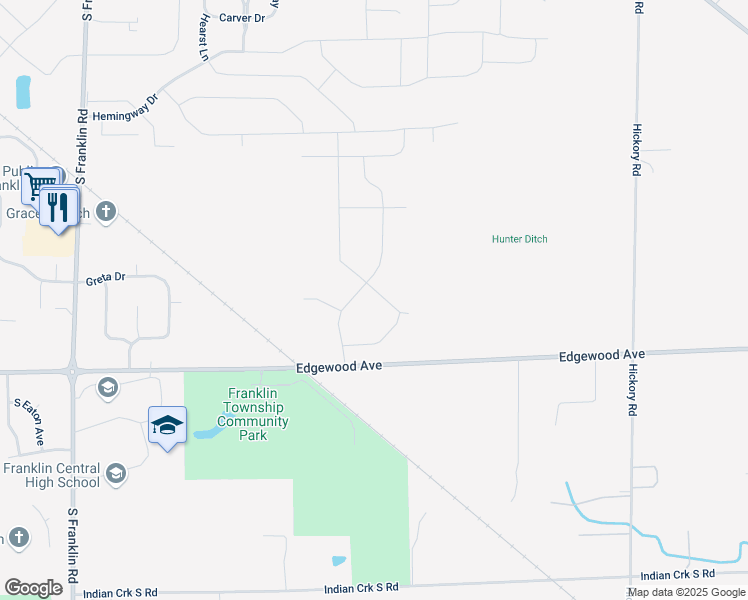 map of restaurants, bars, coffee shops, grocery stores, and more near 5818 Flat Hill Drive in Indianapolis