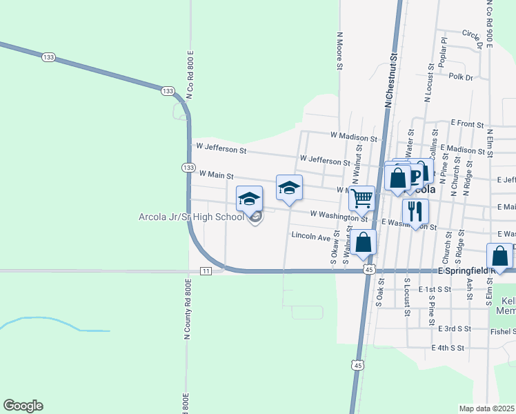 map of restaurants, bars, coffee shops, grocery stores, and more near 351 West Washington Street in Arcola