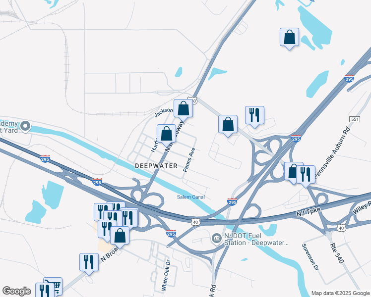 map of restaurants, bars, coffee shops, grocery stores, and more near 15 Clark Street in Salem County