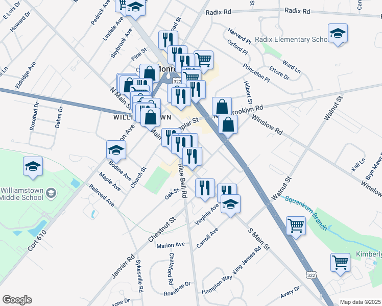 map of restaurants, bars, coffee shops, grocery stores, and more near 331 Clinton Avenue in Monroe