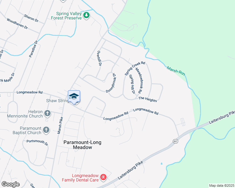 map of restaurants, bars, coffee shops, grocery stores, and more near 19610 Spring Creek Road in Hagerstown