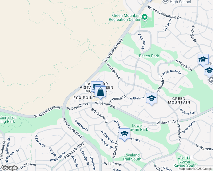 map of restaurants, bars, coffee shops, grocery stores, and more near 1736 S Cole St in Lakewood