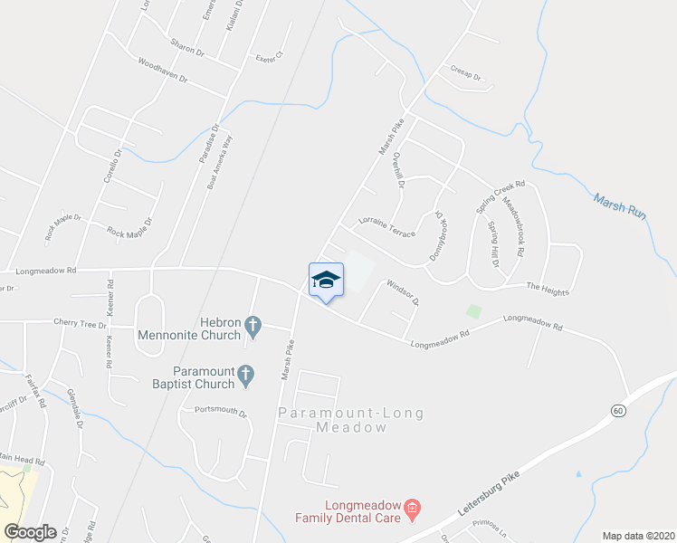 map of restaurants, bars, coffee shops, grocery stores, and more near 19410 Longmeadow Road in Hagerstown