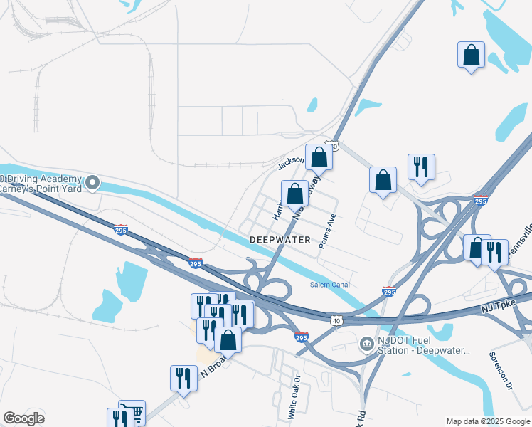 map of restaurants, bars, coffee shops, grocery stores, and more near 35 Grant Street in Pennsville Township