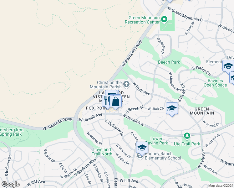 map of restaurants, bars, coffee shops, grocery stores, and more near 1736 South Cole Street in Lakewood