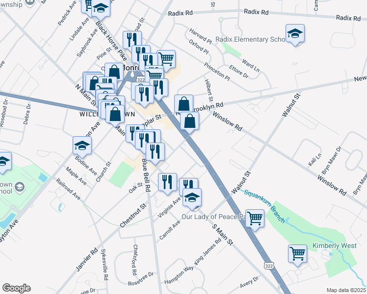 map of restaurants, bars, coffee shops, grocery stores, and more near 420 Madison Avenue in Monroe