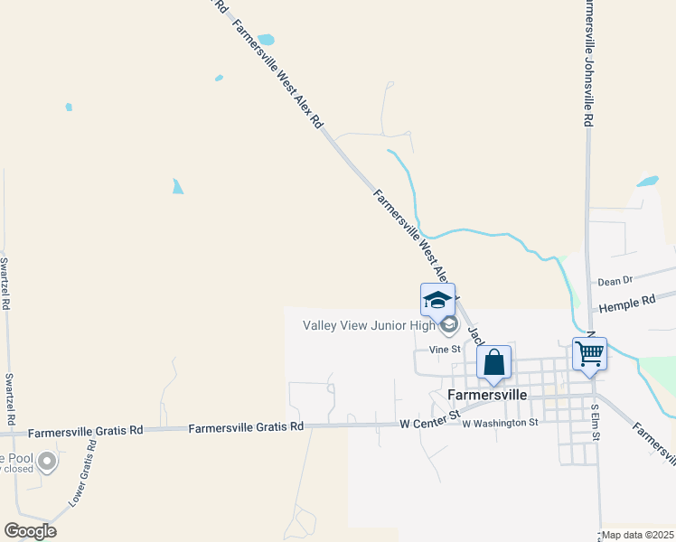 map of restaurants, bars, coffee shops, grocery stores, and more near 4121 Farmersville w Alex Road in Farmersville