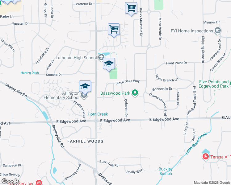 map of restaurants, bars, coffee shops, grocery stores, and more near 5811 Spring Oaks Way in Indianapolis
