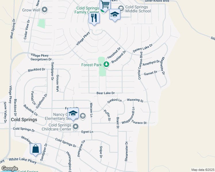 map of restaurants, bars, coffee shops, grocery stores, and more near 17603 Javalina Court in Reno