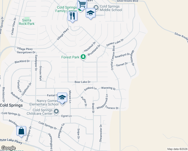 map of restaurants, bars, coffee shops, grocery stores, and more near 17533 Javalina Court in Reno