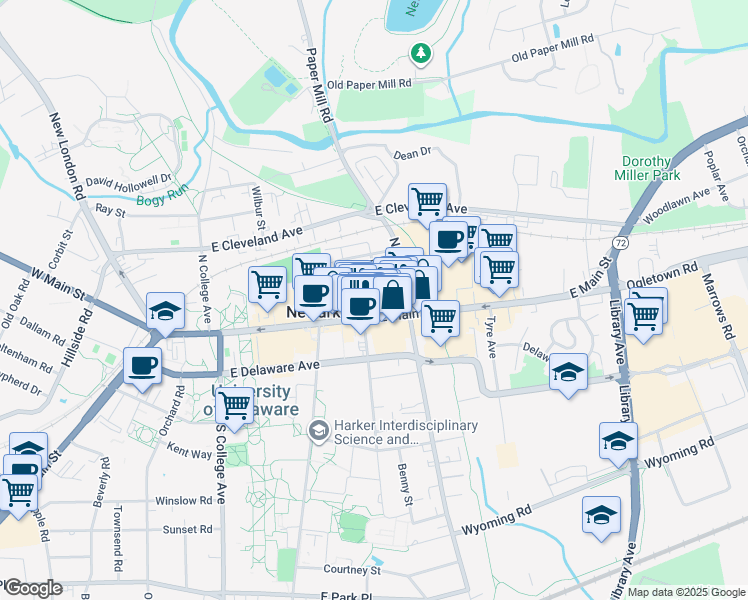 map of restaurants, bars, coffee shops, grocery stores, and more near 15 Choate Street in Newark