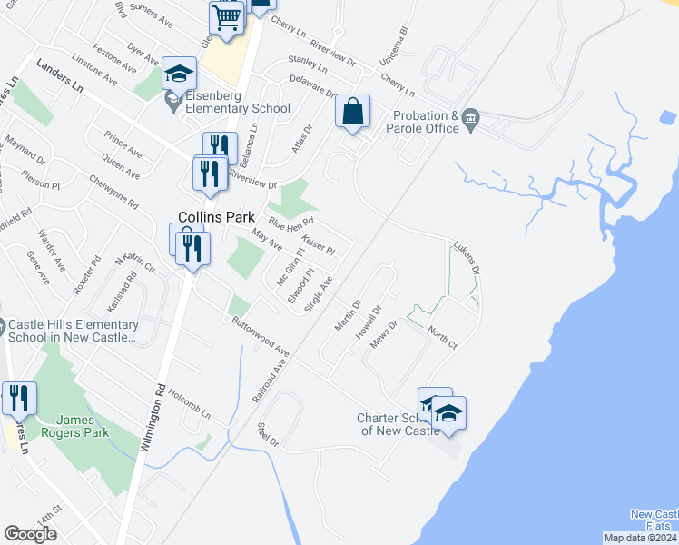 map of restaurants, bars, coffee shops, grocery stores, and more near 220 Single Avenue in New Castle