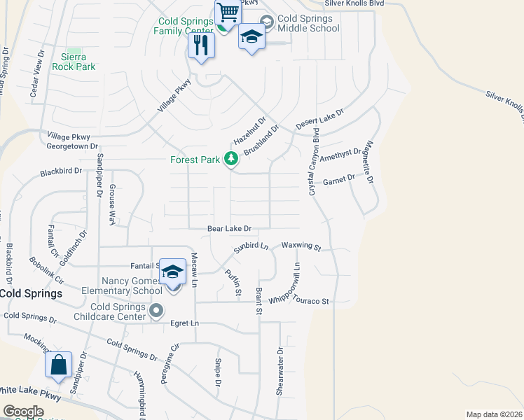 map of restaurants, bars, coffee shops, grocery stores, and more near 17533 Javalina Court in Reno