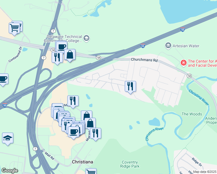 map of restaurants, bars, coffee shops, grocery stores, and more near 27 Golf View Drive in Newark