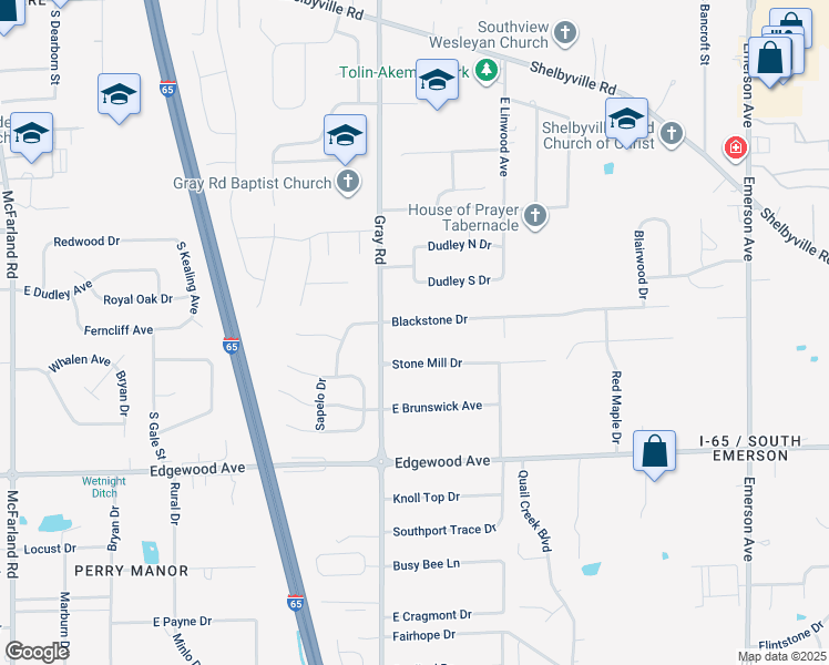 map of restaurants, bars, coffee shops, grocery stores, and more near 4335 Blackstone Drive in Indianapolis