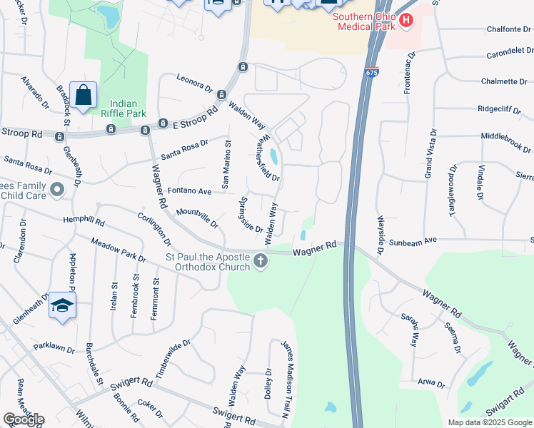 map of restaurants, bars, coffee shops, grocery stores, and more near 428 Craftsbury Court in Dayton