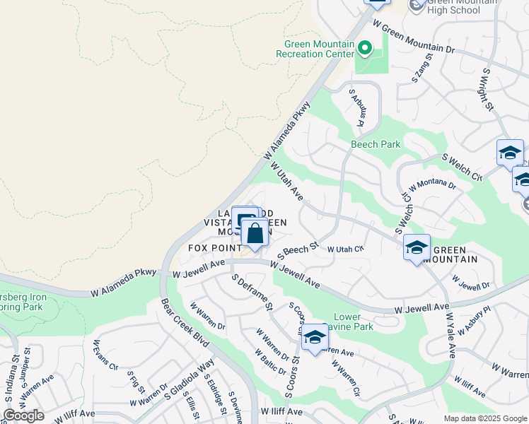 map of restaurants, bars, coffee shops, grocery stores, and more near 1736 South Cole Street in Lakewood