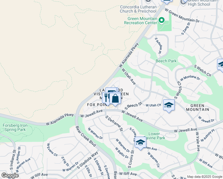 map of restaurants, bars, coffee shops, grocery stores, and more near in Lakewood