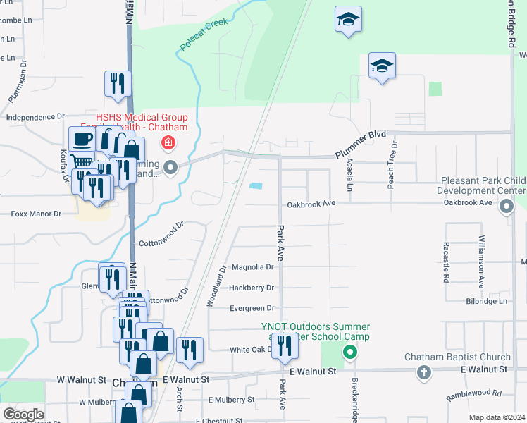 map of restaurants, bars, coffee shops, grocery stores, and more near 626 Oakbrook Avenue in Chatham