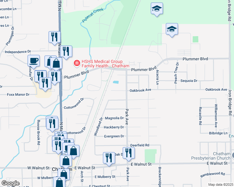 map of restaurants, bars, coffee shops, grocery stores, and more near 626 Oakbrook Avenue in Chatham