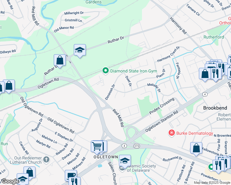 map of restaurants, bars, coffee shops, grocery stores, and more near 6 Acapella Court in Newark