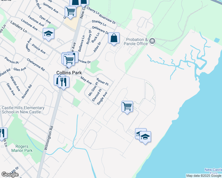 map of restaurants, bars, coffee shops, grocery stores, and more near 220 Single Avenue in New Castle