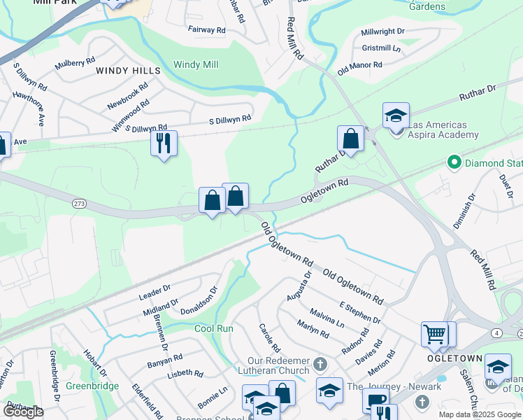 map of restaurants, bars, coffee shops, grocery stores, and more near 4133 Ogletown Road in Newark