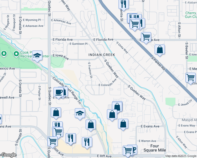 map of restaurants, bars, coffee shops, grocery stores, and more near 8055 East Colorado Avenue in Denver