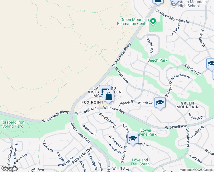 map of restaurants, bars, coffee shops, grocery stores, and more near in Lakewood