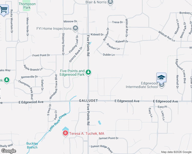 map of restaurants, bars, coffee shops, grocery stores, and more near 5501-5999 Five Points Road in Indianapolis