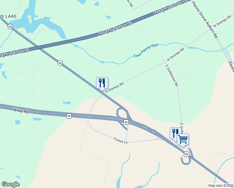 map of restaurants, bars, coffee shops, grocery stores, and more near 1007 Harding Highway in Penns Grove