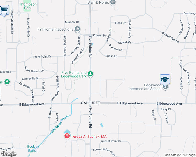 map of restaurants, bars, coffee shops, grocery stores, and more near 5501-5999 Five Points Road in Indianapolis