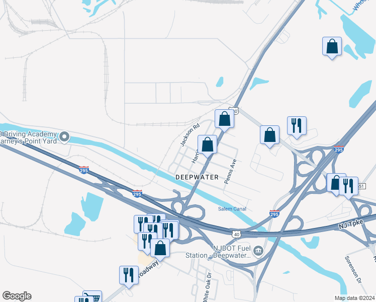 map of restaurants, bars, coffee shops, grocery stores, and more near 35 Grant Street in Pennsville Township